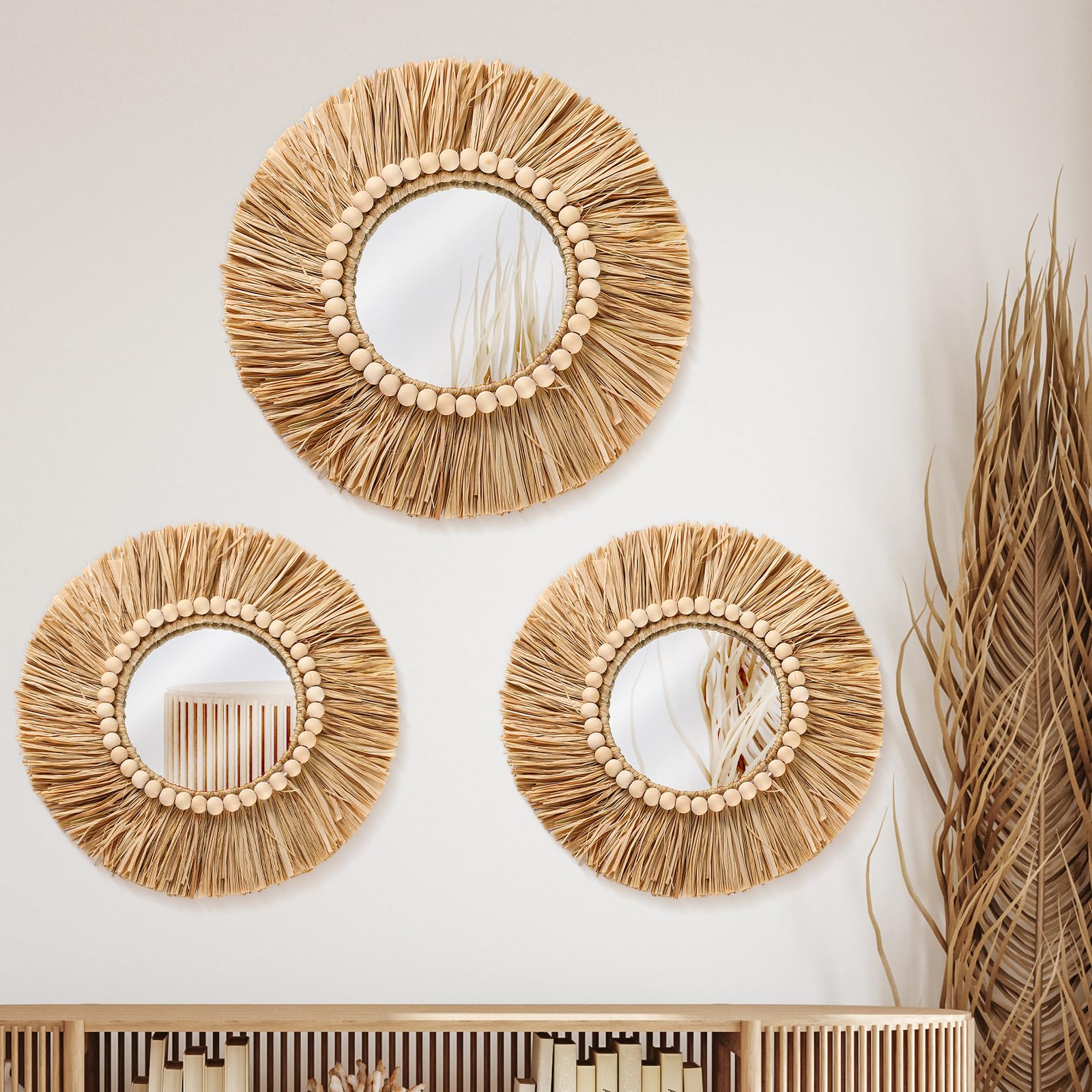 Amazon.com: Gulfmew 3 Pcs Boho Raffia Mirror Wall Hanging Decor